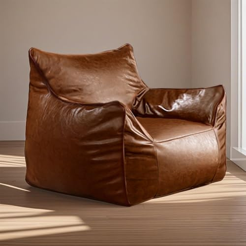 Bean Bag Cover (No Filler) Luxury Leather Bean Bag Cover Beanbag Couch Pouf Bean Bag Chair Bean Bag Sofa Cover PU Leather Bean Bag Cover for Adults and Kids(Brown)