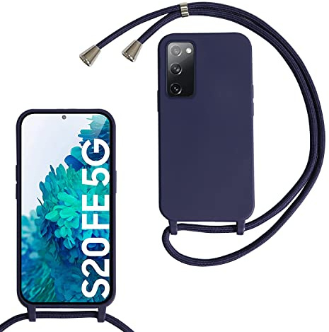 MBSLFY Silikon Handykette für Samsung Galaxy S20 FE 5G Hülle mit Band,Silikon Necklace Handyhülle mit Abnehmbar Kordel zum Umhängen Stossfest Bumper Handy Schutzhülle für Samsung S20 FE 5G, Navy blau