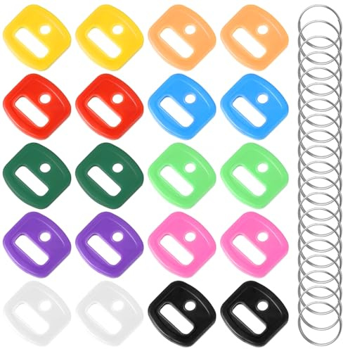 20PCS Silicone Key Tags with Labels, Colorful Key Covers Caps, Key Identifiers, Durable Keys Labels with Loop and Blank Label Paper for Standard Regular Thin Flat Keys