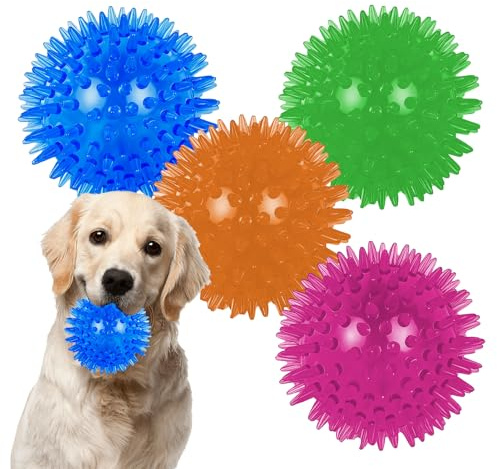EuAcesry Pelotas para Perros, 4 Pcs Masticar Pelota para Perro Chirriantes Puntiaguda Ø 6.5cm, Bola Interactiva para Perros Apta para Perros Pequeños Medianos Grandes