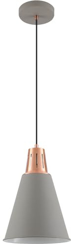 GTV - Pendelleuchte GIANNI Hängeleuchte Deckenlampe E27 grau gold Kupfer Lampenschirm 22 cm höhenverstellbar Esszimmer Wohnzimmer Küche Beleuchtung modern