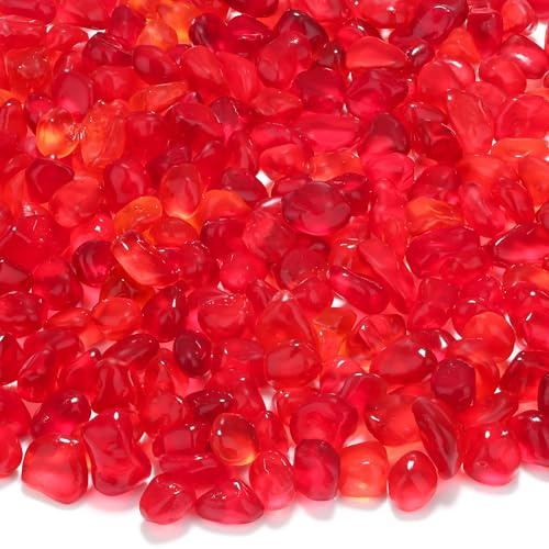 MAIBAOTA Red Frosted Sea Glass Pebbles | Small Decorative Stones for Fish Tank Gravel Vase Fillers DIY Crafting Home Decorations 0.85LB (385g)