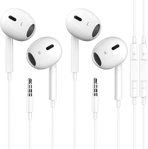 (2 pièces) Écouteurs Intra-Auriculaires à Isolation phonique avec Microphone pour iPhone, iPod, iPad, MP3, Huawei, Samsung, légers avec contrôle du Volume et Prise Jack 3,5 mm
