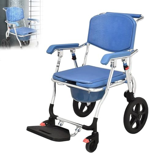 Joyfitness Sedia Doccia Anziani A Rotelle Bagno, Sedia da Toilette Mobile per Malati, Anziani, Disabilie Incinte, Lega di Alluminio Materiale, con Secchio Rimovibile, Portata Fino A 150 kg