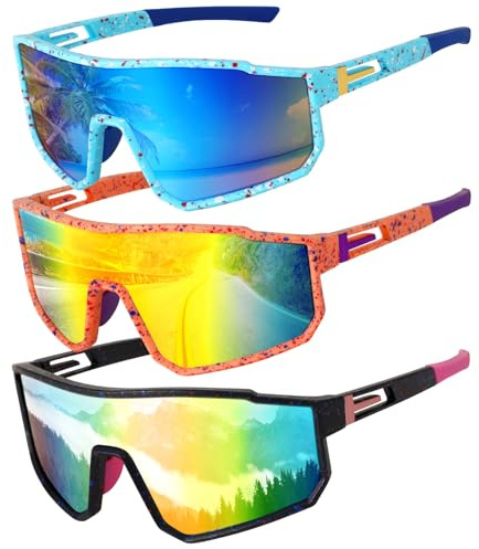 Apricitie 3 pezzi occhiali da ciclismo veloci, UV 400, occhiali sportivi, occhiali da sole sportivi, occhiali da corsa, MTB, occhiali da bicicletta, per uomo e donna, bici da corsa, bicicletta, sci