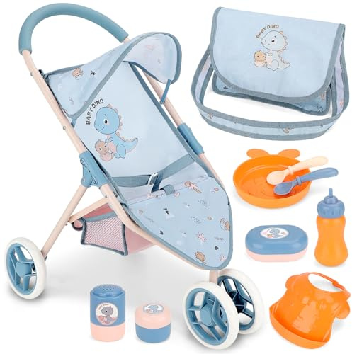 deAO Poussette Poupee avec Sac de Rangement, pour Poupées de 25 à 40 cm
