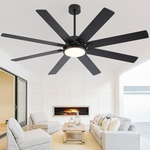 Mikeru Large Ceiling Fan with Light, 182cm/72Inch Fan Light, 8 Dual-Coat Blades, Dimmable 3000K/4000K/6000K, Reversible Quiet DC Motor, 6 Speed and Timer for Living Room, Dining Room, Bedroom