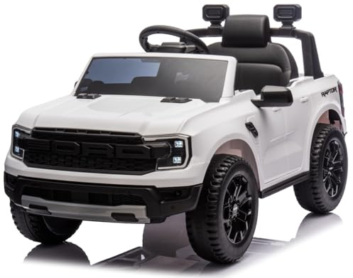 SUN BABY Ford Raptor Elbil för Barn 3-6 År 12V 4,5Ah - Vit | fjärrkontroll för föräldrar, MP3, LED-ljus, fjädring