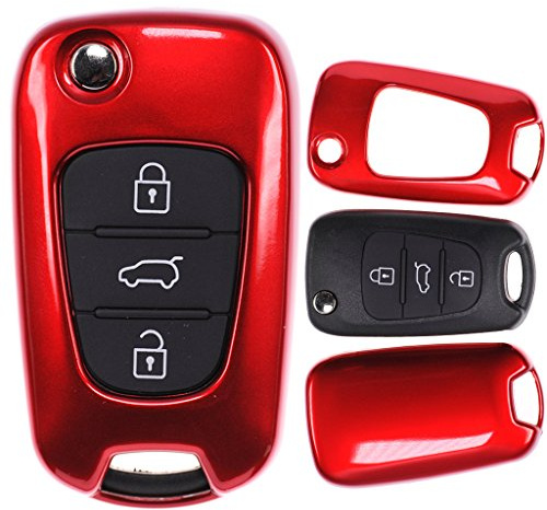 Klapp Schlüssel Cover Hülle für Hyundai i30 ix20 ix35 Kia Soul Sportage Ceed/Farbe: Metallic Rot