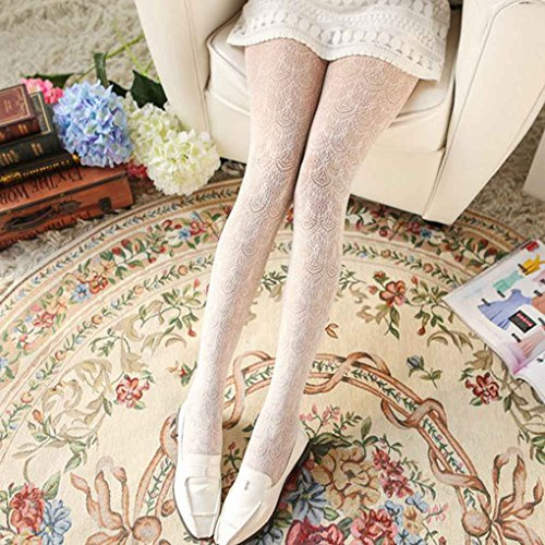 GOTTING Sexy Ladies Women Vintage Flower Floral Lace Hollow Pantyhose Tights Stockings Milk white