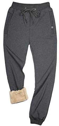 Gihuo Men's Sherpa Lined Athletic Sweatpants Winter Warm Track Pants Ribbed Leg Jogger Pants (Dark Grey, Large)
