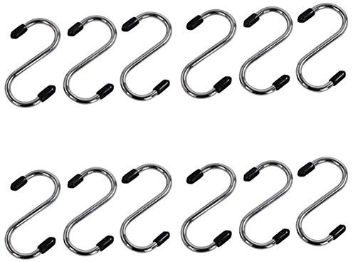 S-förmige Haken, Edelstahl S-Haken mit Gummischutzkopf, Aufhängehaken für Bad, Schlafzimmer, Küche und Büro (12er-Pack)