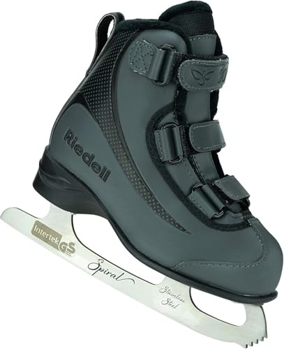 Riedell Soar Junior Kids Ice Skates for Girls and Boys - Sleek Insulated Skate Shoes with Foam-Backed Lining, Stainless Steel Blades, and PVC Soles - Onyx - Size 2 JR