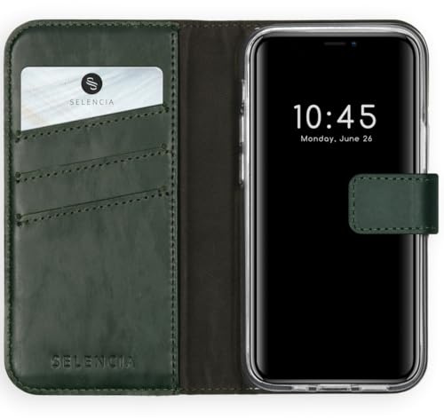 SELENCIA Klapphülle aus Echtleder - Geeignet für iPhone 12 Mini - Grün