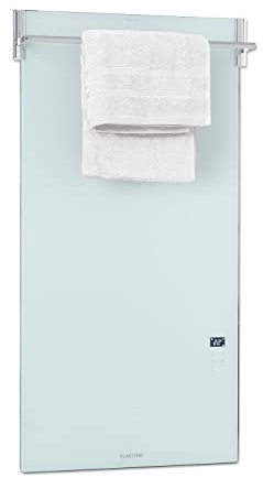 Klarstein Hot Spot Crystal Spotless Smart - Radiador Electrico bajo consumo 750W, Calefactor Panel 59x112cm, IR ComfortHeat, Control App Wifi, Estufa Electrica Pared, Barra toallera abatible, Blanco