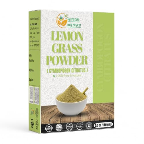 Herbs Botanica Natural Lemongrass Powder, Refreshing Lemongrass Tea | Lemon Grass Freshly Ground Dried Herb Powder 5.3 Oz, 150 GMS Used for Cooking and