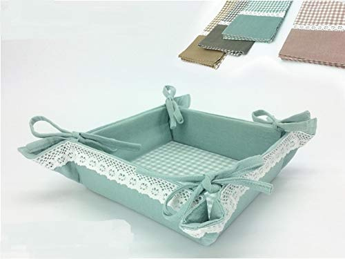 G.T Cestino Cotone 100% Quadrato con Merletto 20X20 CM PORTAPANE/Oggetti (Verde Acqua)