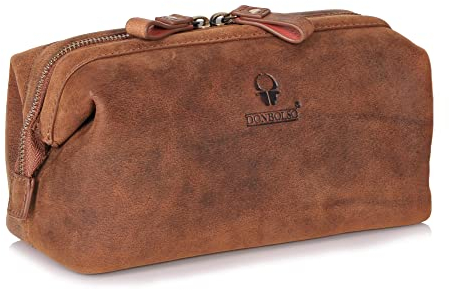 DONBOLSO® Kulturbeutel Kopenhagen I Leder Kulturtasche für Damen und Herren I Hochwertige Kosmetiktasche für Urlaub & Reise (Braun Vintage)