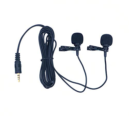 ANCLLO Doppio microfono lavalier da bavero per fotocamera smartphone intervista podcast in streaming live - doppio microfono esterno a condensatore omnidirezionale