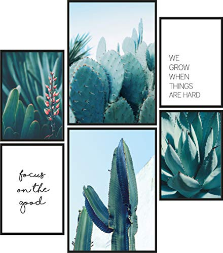 Papierschmiede® Mood Poster Set Stampe da Parete « Cactus » con cornici in legno (nero), Quadri moderni per Soggiorno e Camera da Letto e Cucina, 2x A4 e 4x A5, Agave Aloe Vera verde