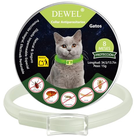 DEWEL Collar Antiparasitario Luminoso en Noche sin Electricidad, Collar contra Pulgas, Garrapatas, Piojos y Mosquitos, Tamaño 34,5 cm para Perros Medianos Pequeños y Gatos, 1 Unidad