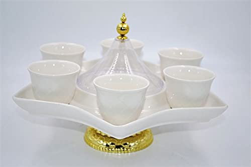 Set 6 Tazzine Tazze caffe' in Porcellana Bianca con Vassoio Girevole Stella