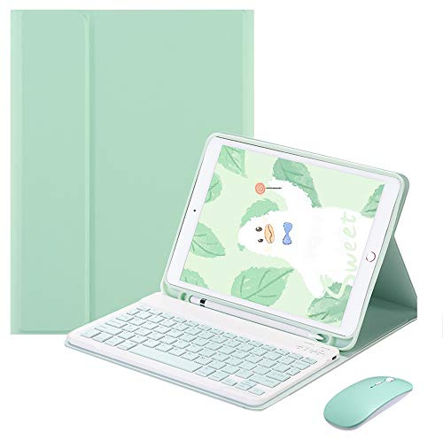 QYiiD Funda con Teclado y Mouse para iPad Mini 5/ Mini 4 / Mini 3 / Mini 2 / Mini 1 con Ranura para Lápiz y Español (Incluye Letra Ñ) Teclado Bluetooth Inalámbrico Desmontable, Verde