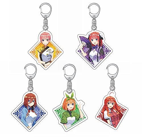 renmuq Lot de 5 porte-clés The Quintessential Quintuplets - Mignon dessin animé Nakano Miku Ichika - Mini porte-clés pour voiture, vélo, sac à dos, cadeau de cosplay