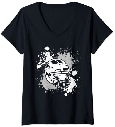 Damen American Football Helm Splash T-Shirt mit V-Ausschnitt