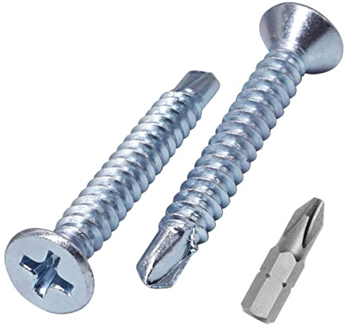 SKIR'CO Lot de 200 vis autoforeuses DIN 7504 P en acier zingué 4,8 x 32 mm pour métal, vis à tôle à tête fraisée