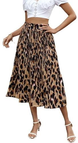 Parabler Donna Chiffon Midi Gonna Elegante Floreale a Pois Gonna Lunga Vita Elastica Gonna Estiva Gonna Galleggiante Gonna Spiaggia con Tasche Leopardo M