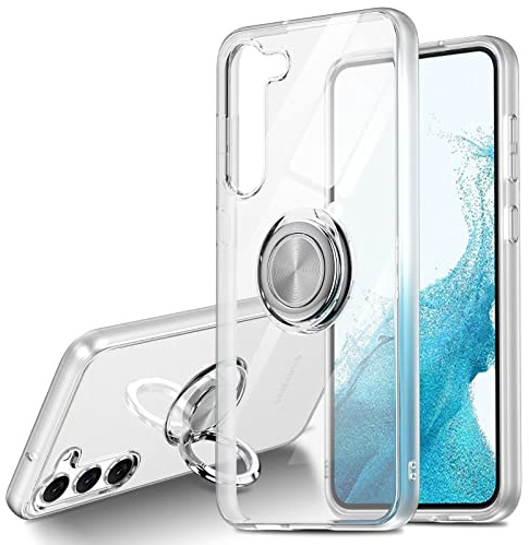 Jeelar NEINEI Case for Samsung Galaxy S23 Plus/S23+ 5G,Transparent Clear Crystal Slim Fit Case with Magnetic Ring Kickstand,Flexible Silicone Shockproof Protective Phone Cover Case-Clear