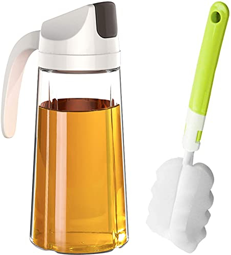 VUL Oil Dispenser, Auto Flip Cap Oil Bottle for kitchen, 630ml Glass Olive Oil Bottle with Brush, Non-Drip Spout, Leakproof, Non-Slip Handle Container for Kitchen Cooking