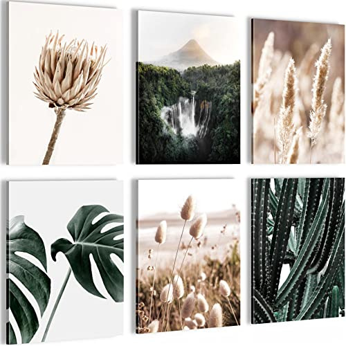 Novart- Tableau Décoration Murale- Set Boho Nature- Decoration Chambre Salon- Prêt à être Accroché- 6 Cadres de 30x40 cm- Beige- N023765a