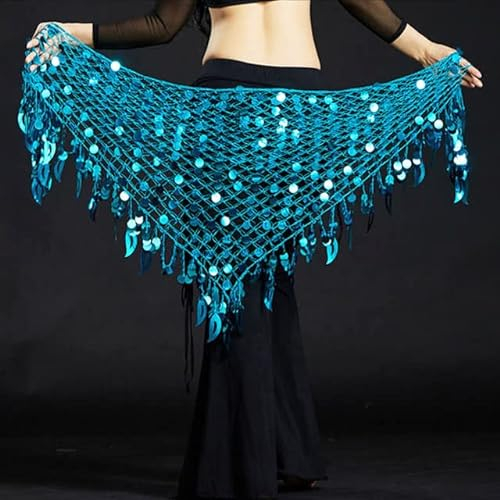 Damen Bauchtanz-Hüfttuch, Schal, Kostüme, Gürtel, große Paillettengürtel für Mädchen, Bauchtanz, orientalische Taillenketten, Zubehör, Türkis, Einheitsgröße