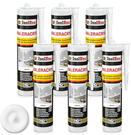 Isolbau Maleracryl 6 x 300 ml Weiß - Plastoelastischer Acryl-Dichtstoff zum Abdichten von Fugen im Innen- & Außenbereich - Kartusche