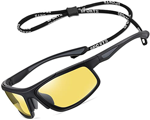 Polarised Cycling Sunglasses Mens Women Wrap Around Sports Glasses | TR90 Unbreakable Sturdy Frames,Ultralight,HD TAC Lens,Night Vision,Driving Fishing Travel with Glasses Rope Strap