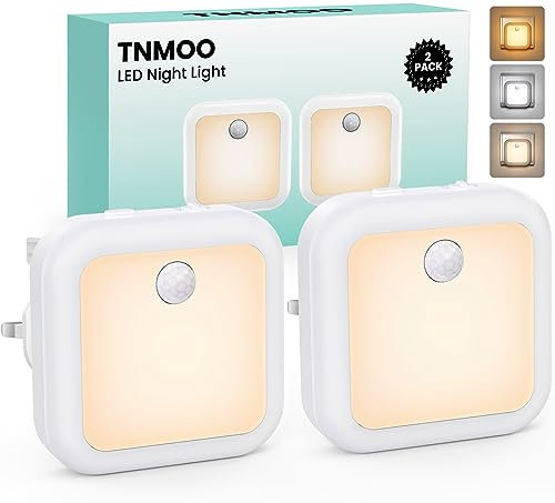 TNMOO Night Light Plug in Wall, Motion Sensor Lights Indoor Plug in 3000K Warm White, 3 Modes, 2 Pack Dimmable LED Night Lights for Hallway, Stair, Bedroom, Garage, Kids