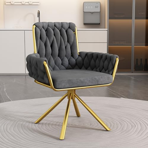 ModernLuxe Dining Chair Set of 1, 360° Swivel Armchair with Metal Support Legs for Dining and Living Room Vanity Gray
