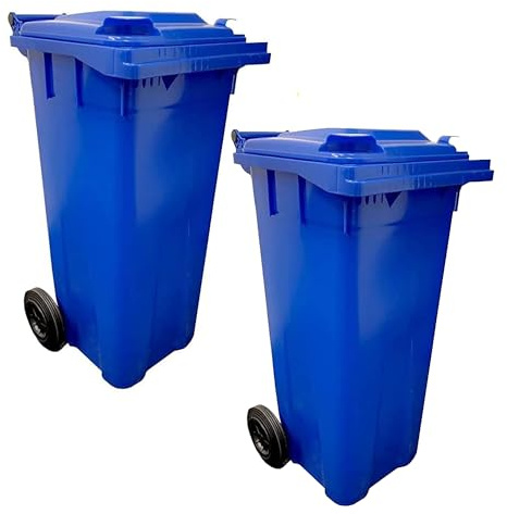 STAR SUPPLIES Blue 140 Litre Strong Outdoor Waste Rubbish Recycling Bin | With Wheels & Lid