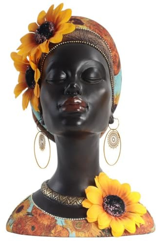 RIYAN Estatua de busto de arte africano, decoración del hogar, figuras africanas de girasol, decoración del hogar, escultura de busto africano negro, fácil de usar
