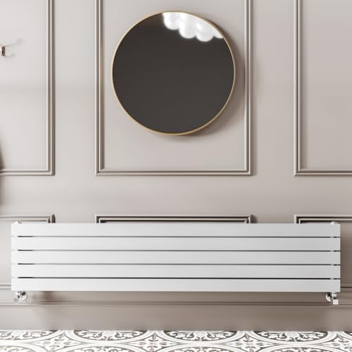 Go Bathrooms Pinta 340 x 1600mm Horizontal Radiator White Flat Panel Single Column Wall Mounted Designer White Radiator Central Heating Includes Brackets