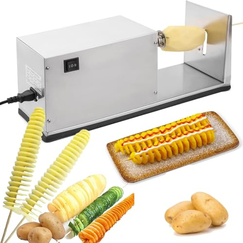 Affettatrice Per Patate Da 50 W, Affettatrice A Spirale Tornado A Torre Elettrica Per Patate 2,5-3 Mm Spessore Uniforme Tagliapatate Automatica Per Patate Attorcigliate In Acciaio Inossidabile Per Uso
