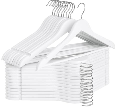 StorageWorks Vit trähängare, 30-pack trähängare för garderob, rockhängare för rockar, skjortor, byxor, brudtärnkläder, bröllopsklänning