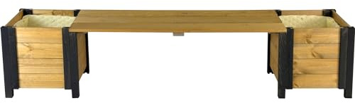 dobar® Green Label Gartenbank Svenja mit Blumenkästen und Schafswolle| Moderne Sitzbank mit Pflanzkästen | Robustes Fichtenholz mit Schutzlasur | Holzbank Massiv | 180 x 40 x 39,5 cm | Natur