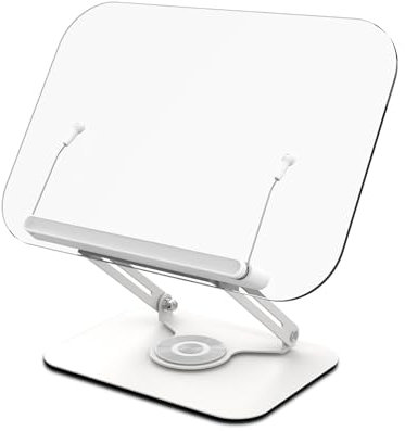 RoseFlower Acryl Buchständer zum Lesen Hände Frei, Verstellbarer, um 360° drehbarer Buchhalter mit Seitenklammern, Faltbarer Ständer für Kinder-Lehrbücher/Rezepte/Notenblätter/Tablet/Laptop