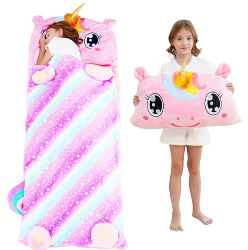 Kid Sleeping Bag - Larger Plush Unicorn Slumber Bag for Boys Girls Daycare Preschool Kindergarten Birthday Gift Travel Sleepover Ages 3-12 Years