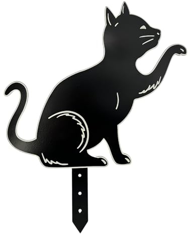 abc HOME | Gartenstecker Katze | Hund | Fluoreszierende Konturen​ | 40 cm H (Katze)