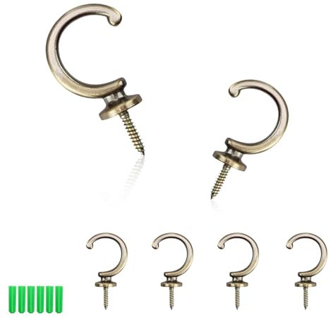 WJUAN 6 pezzi Curtain Holder, materiale in lega di alluminio bronzo, gancio a vite a forma di G, stile retrò, gancio per tenda montato a parete, con tubo di espansione e viti, adatto per tende