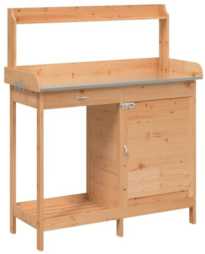 Tavolo da giardino in legno per piantare il tavolo da lavoro con armadio e cassetti, postazione di lavoro con superficie in metallo per patio, cortile, prato-legno